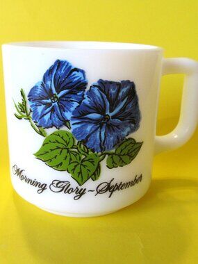 Milk glass September Birthday Morning Glory Mug